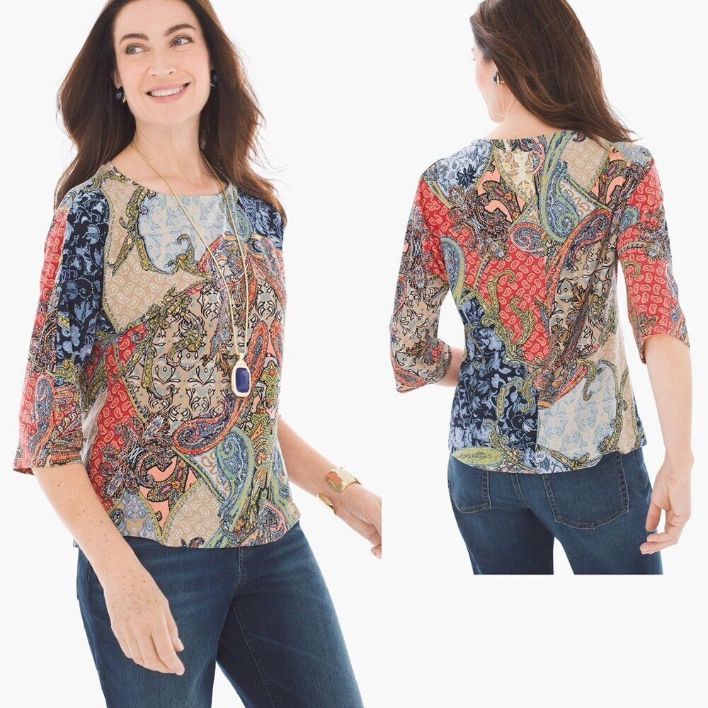 Chico's Malaysia Paisley East West Top Size 3 US XL